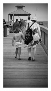 Mom walking black & white